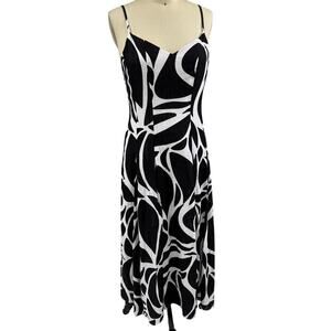 MSK Black White Abstract Print Maxi Dress Size M NWT Linen Blend